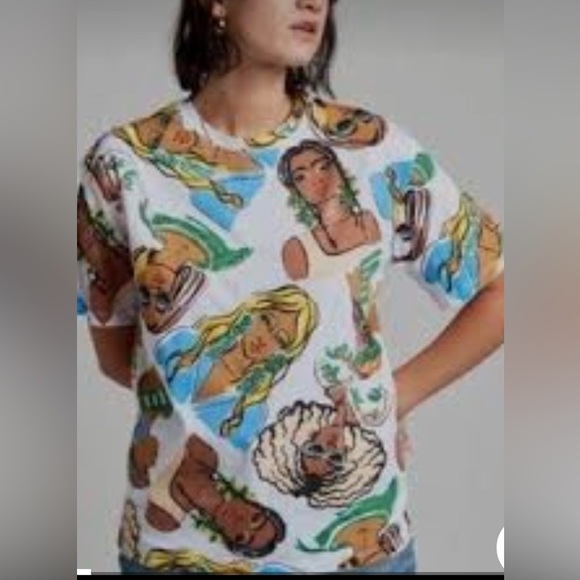 Zara faces pop art graphic boxy maximalist indie sleaze boho urban summery tee S - Picture 3 of 9